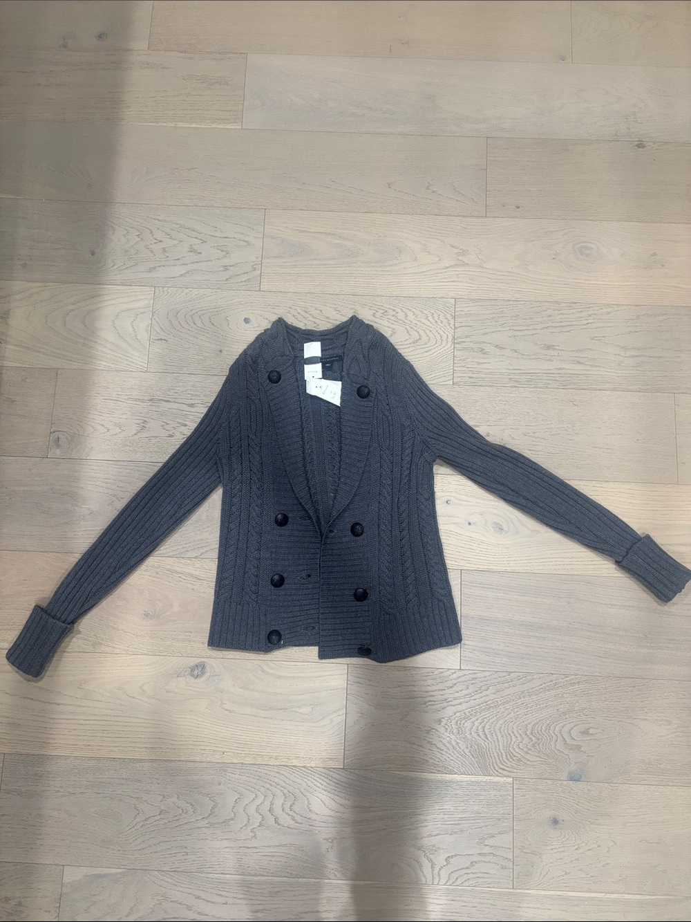 Banana Republic Double-Breasted Cable Knit Cardigan - Charcoal Gray.